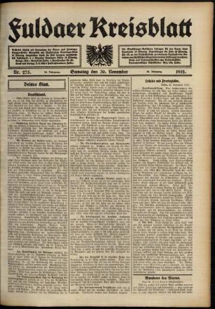Dritte Ausgabe vom Samstag, den 30. November 1912.
