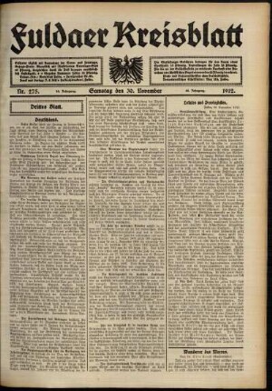 Dritte Ausgabe vom Samstag, den 30. November 1912.