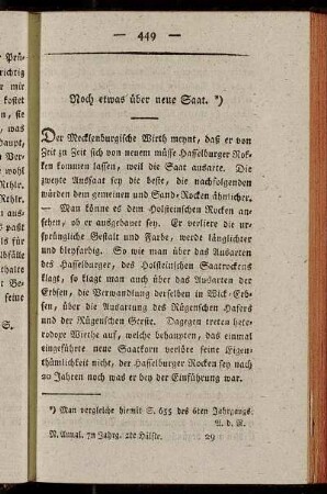 Noch etwas über neue Saat