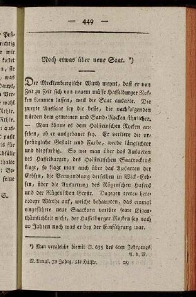 Noch etwas über neue Saat