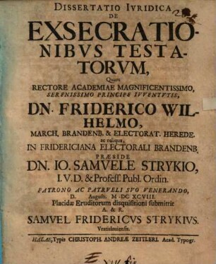 Diss. iur. de exsecrationibus testatorum