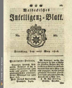 No. 20. Dienstag, den 20ten May 1806