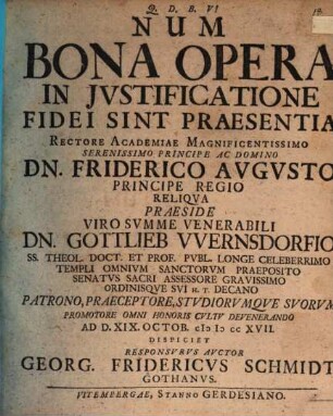 Num Bona Opera In Jvstificatione Fidei Sint Praesentia