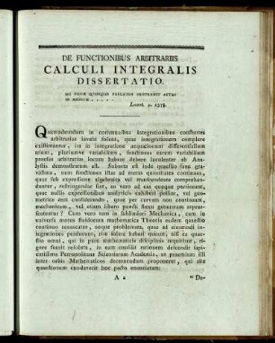 De Functionibus Arbitrariis Calculi Integralis Dissertatio.