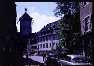 Freiburg: Oberlinden mit Schwabentor und [Hotel] Bären