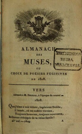 Almanach des muses : ou choix des poésies fugitives. 1809, 1809