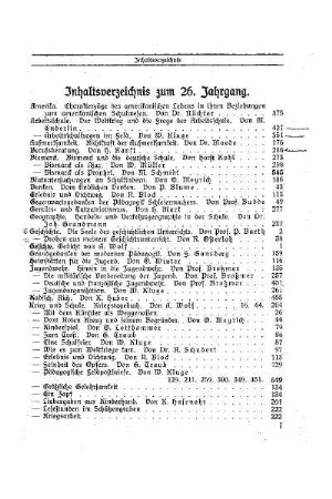 Inhaltsverzeichnis zum 26. Jahrgang