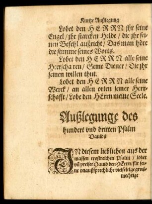 Außlegunge des hundert und dritten Psalm Davids.