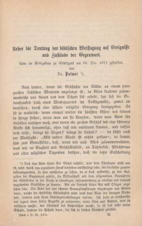 389-411 Ueber die Deutung der biblischen Weissagung auf Ereignisse und Zustände der Gegenwart : Rede im Königsbau zu Stuttgart am 30. Dec. 1871 gehalten