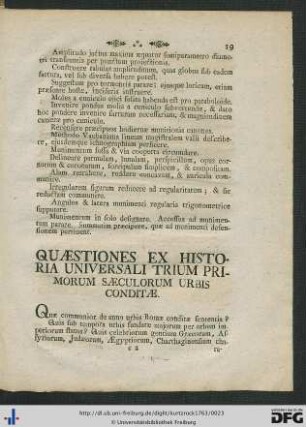 Quaestiones Ex Historia Universali Trium Primorum Saeculorum Urbis Conditae.