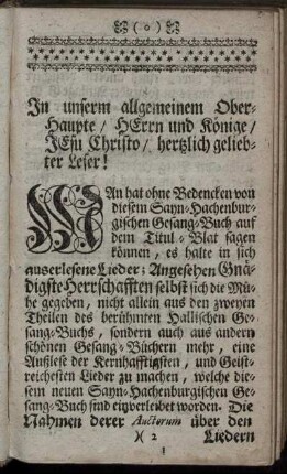 In unserm allgemeinen Oberhaupte/ Herrn und Könige/ Jesu Christo/ hertzlich geliebter Leser!