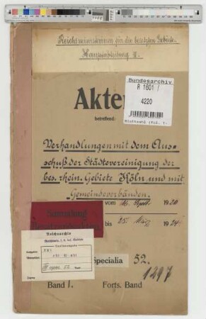 Verhandlungen mit dem Ausschuß der Städtevereinigung der besetzten rheinischen Gebiete Köln und mit Gemeindeverbänden