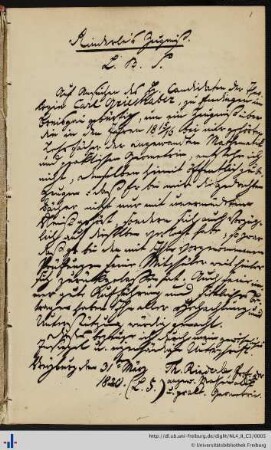 Zeugnis von Thaddäus Rinderle für Franz Karl Grieshaber (31.03.1820)