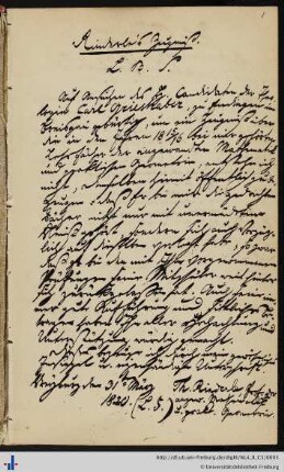 Zeugnis von Thaddäus Rinderle für Franz Karl Grieshaber (31.03.1820)