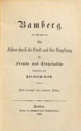 Bamberg : ein Führer durch die Stadt und ihre Umgebung für Fremde und Einheimische