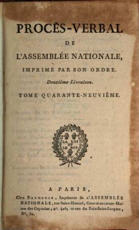 Procès-verbal de l'Assemblée Nationale. 49. 1791