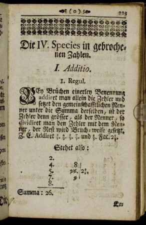 Die IV. Species in gebrochenen Zahlen.