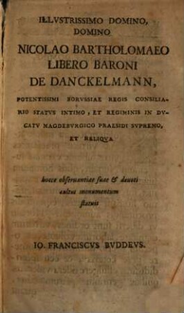 [Johann] Francisci Buddei Selecta iuris naturae et gentium