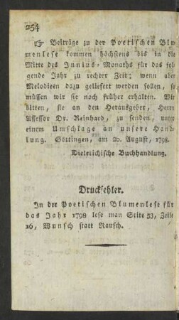 Beiträge zu der Poetischen Blumenlese kommen ...