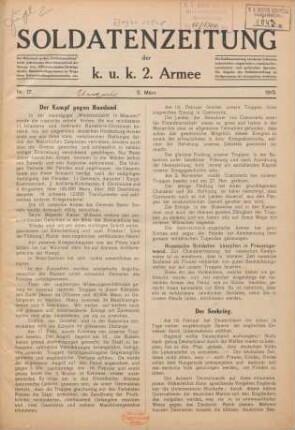1915: Soldatenzeitung der K.u.K. 2. Armee