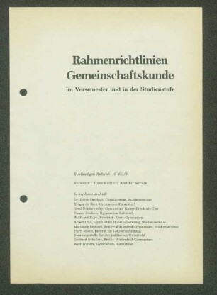Rahmenrichtlinien Gemeinschaftskunde im Vorsemester und in der Studienstufe
