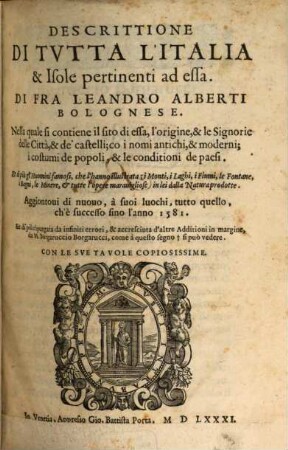 Descrittione di tutta l'Italia, et isole pertinenti ad essa