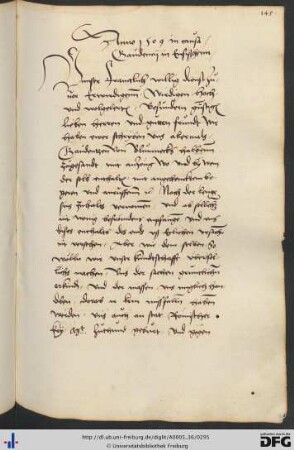 [fol. 145] (25.08.1509) Die [Stadt Freiburg] teilt der Universität mit, wo sich Gaudenz von Blumeneck aufhalte.