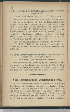 VIII. Bemerkungen, Emeritierung betreffend