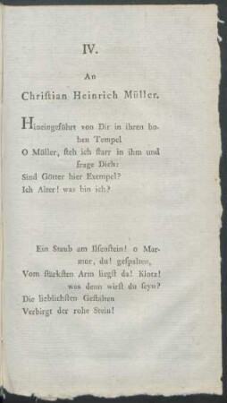 IV. An Christian Heinrich Müller