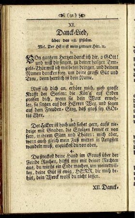 XI. Danck-Lied, über den 138. Psalm.