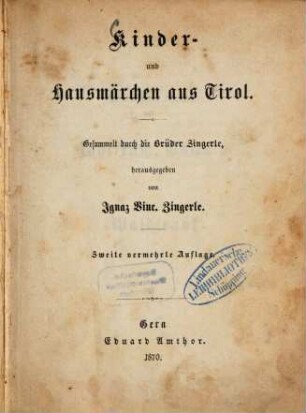 Kinder- und Hausmärchen aus Tirol