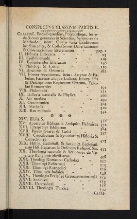 Conspectus Classium Partis II