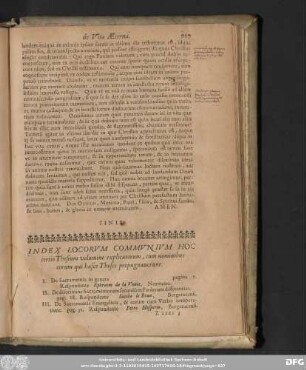 Index Locorum Communium Hoc tertio Thesium volumine explicatorum, cum nominibus eorum qui hasce Theses propugnaverunt.