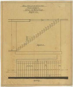Billing, Hermann; Karlsruhe, Amalienstr. 53; Haus Bausback - Kellertreppe, Detail (Grundriss, Schnitt)
