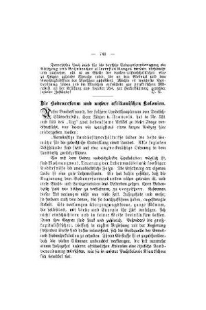 Die Bodenreform und unsere afrikanischen Kolonien