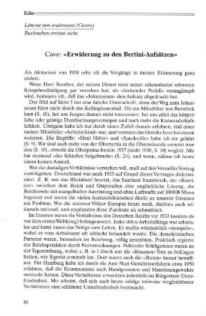 Cave: "Erwiederung zu den Bertini-Aufsätzen"