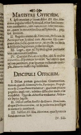 Magistri Officium, Discipuli Officium