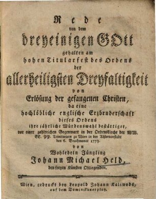 Rede von dem dreieinigen Gott