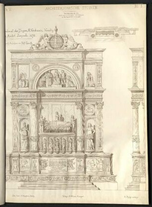 Grabmal des Dogen A. Vendramin in Venedig von 1478. Vorder- und Seitenansicht, Grundriss