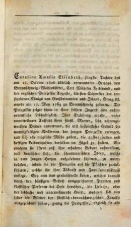 Leben und Schicksale der Königin Caroline von England : nebst authentischen Nachrichten über die im Jahre 1806 wegen ihres Betragens angestellte gerichtliche Untersuchung und ihre förmliche Freisprechung von den aufgestellten Beschuldigungen, so wie eine getreue Darstellung der letzten parlamentarischen Verhandlungen ; in zwei Abtheilungen, 1