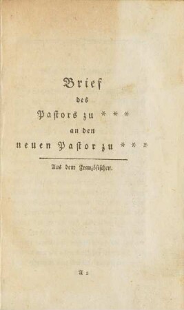 Brief des Pastors zu *** an den neuen Pastor zu ***.