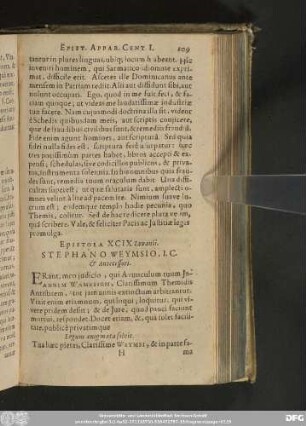 Epistola XCIX. Lovanii. Stephano Weymsio, I. C. & Antecessori.