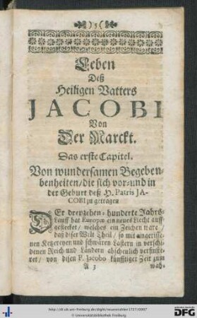 Leben Deß Heiligen Vatters Jacobi Von Der Marckt.