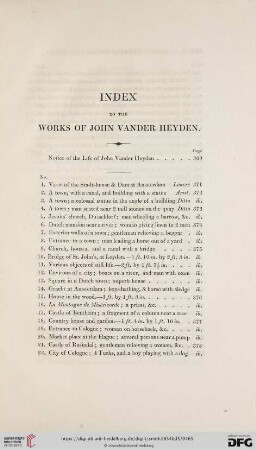 Index to the Works of John Vander Heyden