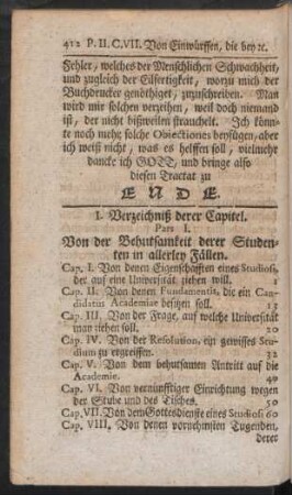 I.Verzeichniß derer Capitel