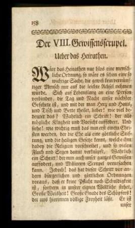 Der VIII. Gewissensscrupel. Ueber das Heirathen