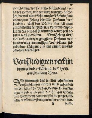 Von Predigten verkündigung und erklärung des Heiligen Göttlichen Worts.