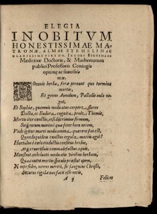 Elegia In Obitum Honestissimae Matronae, Almae Stehelinae ...