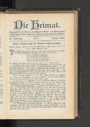 15. Jahrgang. No. 1. Januar 1905.