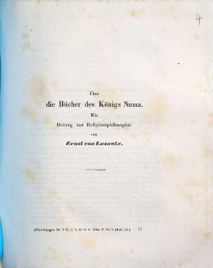 Über die Bücher des Königs Numa : ein Beitrag zur Religionsphilosophie